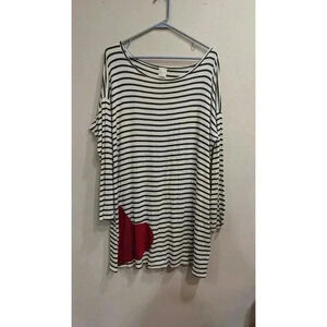 Women's black & white.Parisian striped shirt dress w/red heart detail HerShe XL